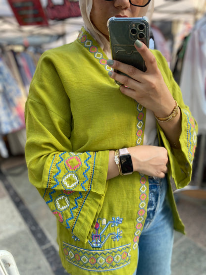 Embroidered Linen Cardigan