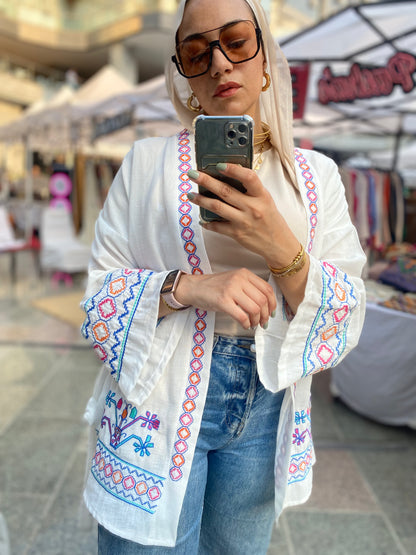 Embroidered Linen Cardigan