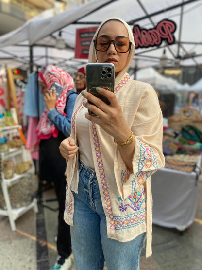 Embroidered Linen Cardigan